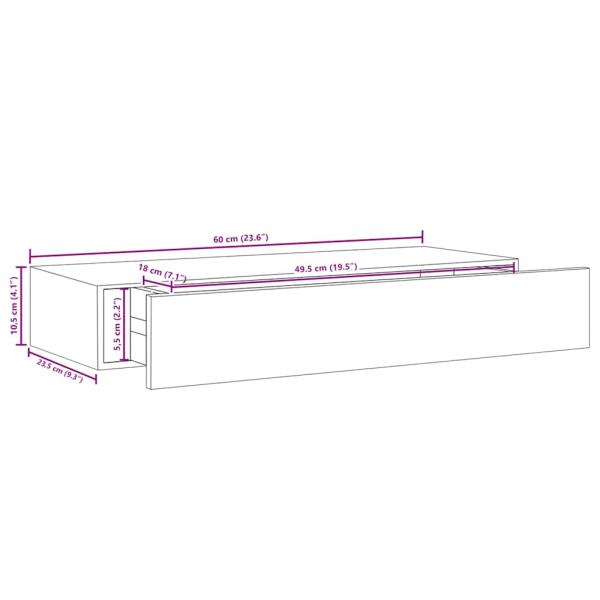 Wandregale mit Schubladen 2 Stk. Weiß 60x23,5x10 cm MDF