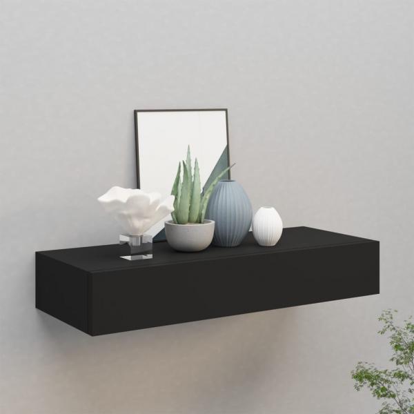 ARDEBO.de - Wandregal mit Schublade Schwarz 60x23,5x10 cm MDF