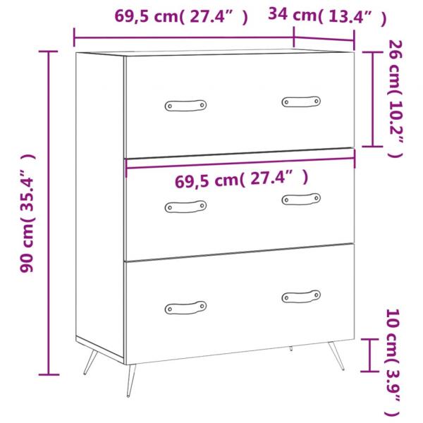 Kommode Grau Sonoma 69,5x34x90 cm Holzwerkstoff