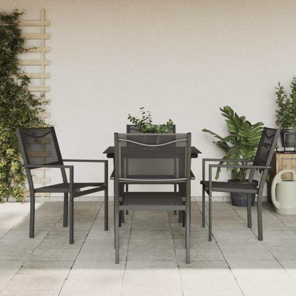 ARDEBO.de - 5-tlg. Garten-Essgruppe Schwarz Stahl und Textilene