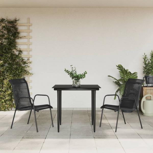 ARDEBO.de - 3-tlg. Garten-Essgruppe Schwarz Stahl und Textilene