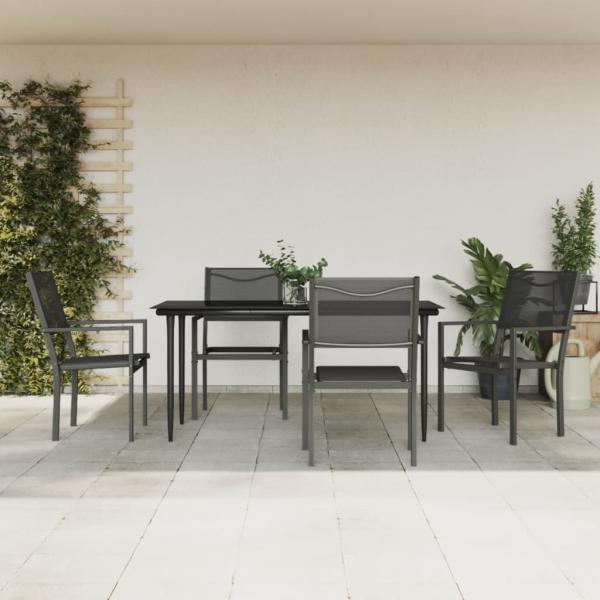 ARDEBO.de - 5-tlg. Garten-Essgruppe Schwarz Stahl und Textilene