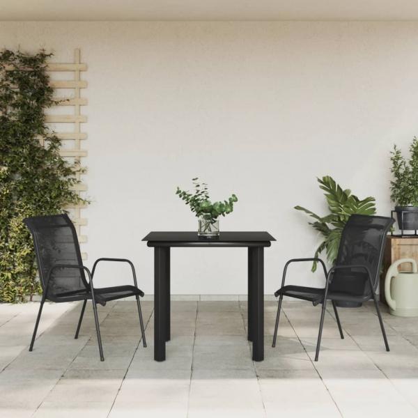 ARDEBO.de - 3-tlg. Garten-Essgruppe Schwarz Stahl und Textilene