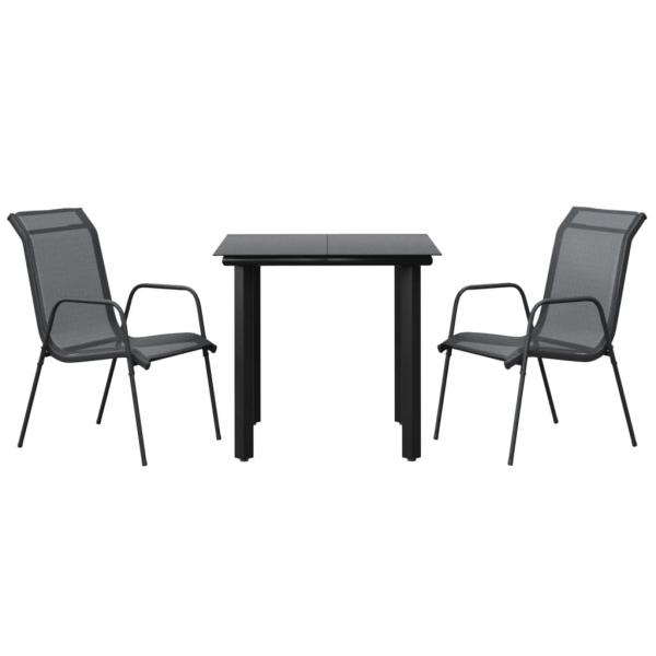 3-tlg. Garten-Essgruppe Schwarz Stahl und Textilene