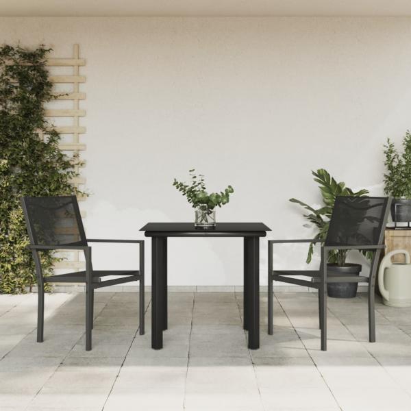 ARDEBO.de - 3-tlg. Garten-Essgruppe Schwarz Stahl und Textilene