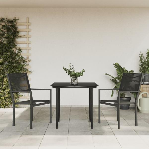 ARDEBO.de - 3-tlg. Garten-Essgruppe Schwarz Stahl und Textilene