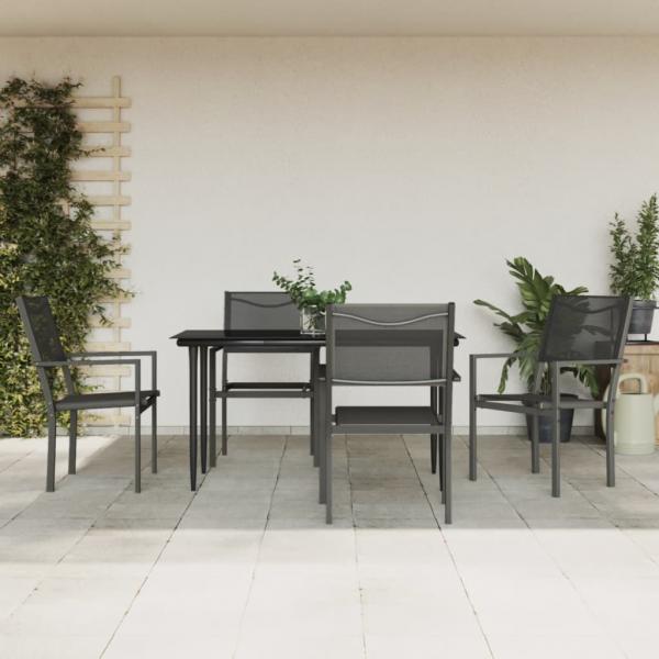 ARDEBO.de - 5-tlg. Garten-Essgruppe Schwarz Stahl und Textilene