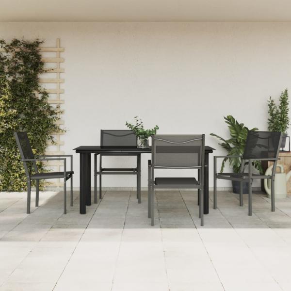 ARDEBO.de - 5-tlg. Garten-Essgruppe Schwarz Stahl und Textilene