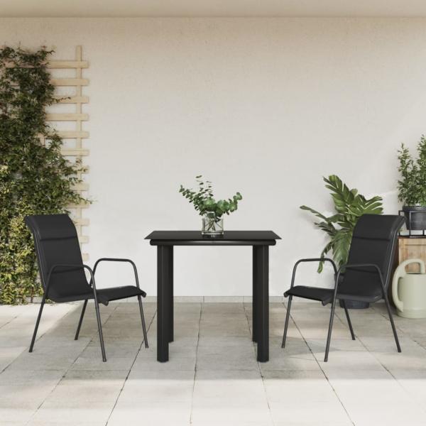 ARDEBO.de - 3-tlg. Garten-Essgruppe Schwarz Stahl und Textilene