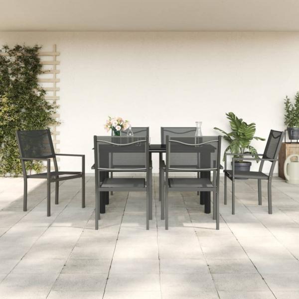 ARDEBO.de - 7-tlg. Garten-Essgruppe Schwarz Stahl und Textilene