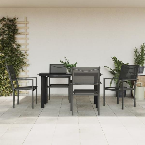 ARDEBO.de - 5-tlg. Garten-Essgruppe Schwarz Stahl und Textilene