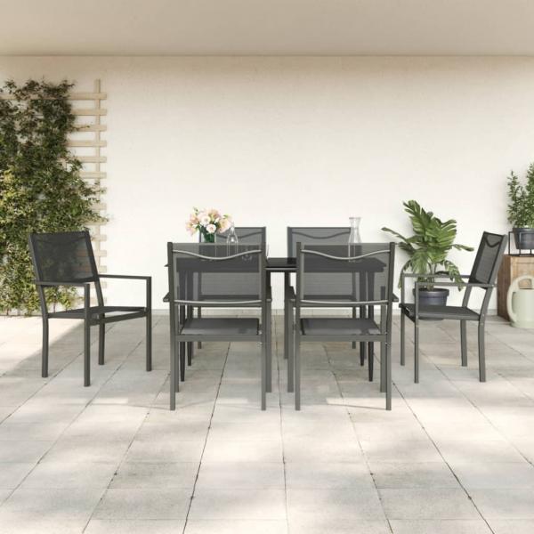 ARDEBO.de - 7-tlg. Garten-Essgruppe Schwarz Stahl und Textilene