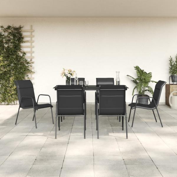 ARDEBO.de - 7-tlg. Garten-Essgruppe Schwarz Stahl und Textilene
