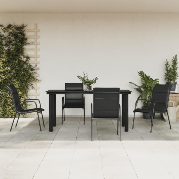 ARDEBO.de - 5-tlg. Garten-Essgruppe Schwarz Stahl und Textilene