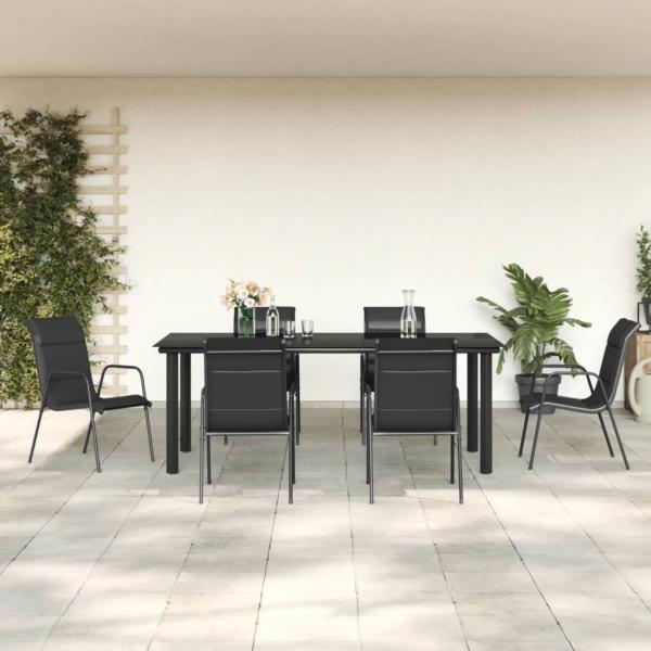 ARDEBO.de - 7-tlg. Garten-Essgruppe Schwarz Stahl und Textilene
