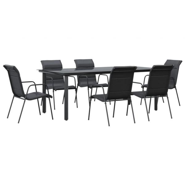 7-tlg. Garten-Essgruppe Schwarz Stahl und Textilene
