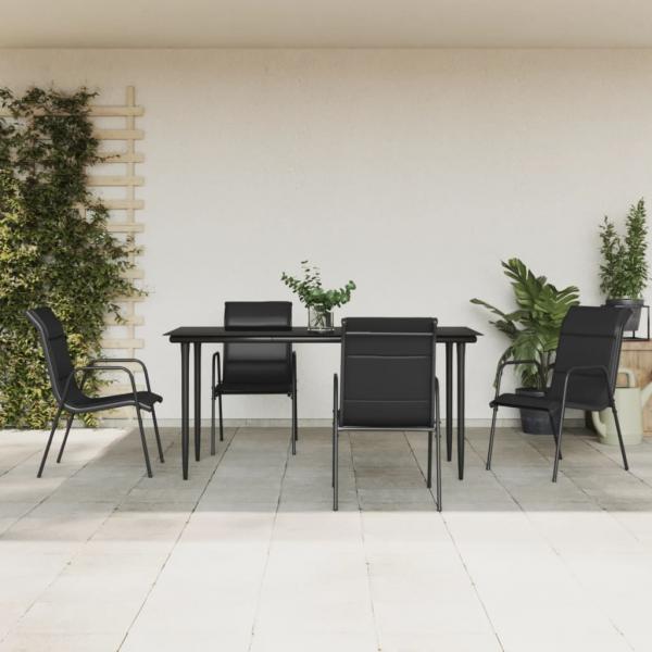 ARDEBO.de - 5-tlg. Garten-Essgruppe Schwarz Stahl und Textilene