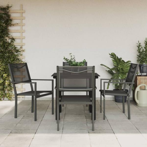 ARDEBO.de - 5-tlg. Garten-Essgruppe Schwarz Stahl und Textilene