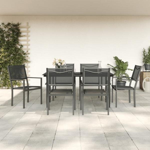 ARDEBO.de - 7-tlg. Garten-Essgruppe Schwarz Stahl und Textilene