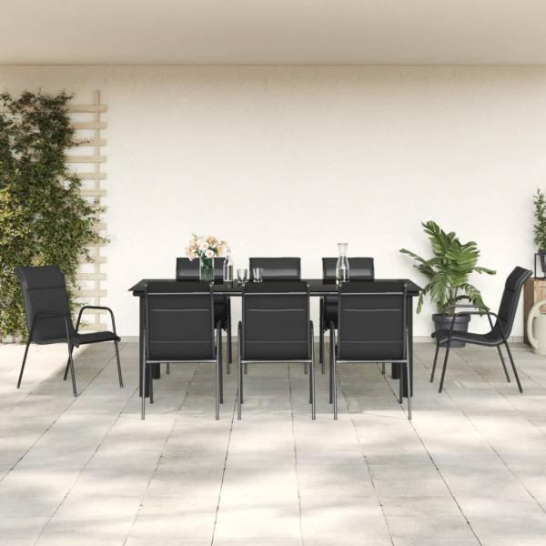 ARDEBO.de - 9-tlg. Garten-Essgruppe Schwarz Stahl und Textilene