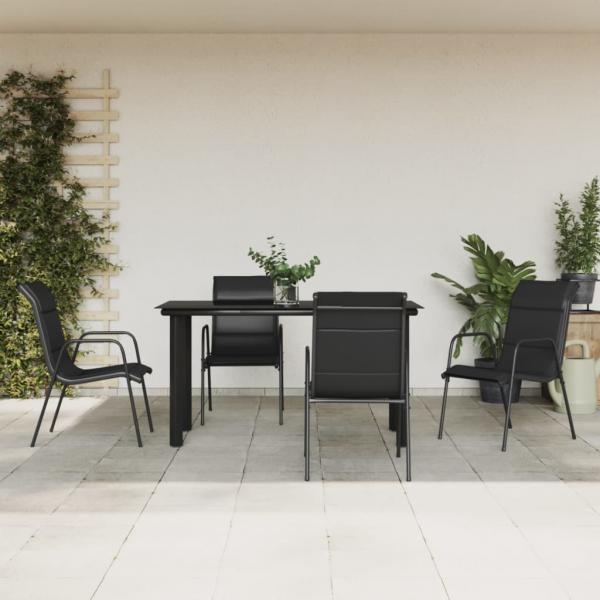 ARDEBO.de - 5-tlg. Garten-Essgruppe Schwarz Stahl und Textilene