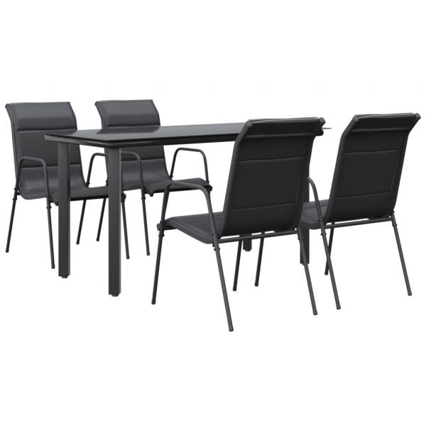 5-tlg. Garten-Essgruppe Schwarz Stahl und Textilene