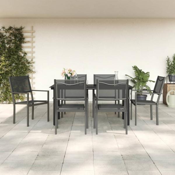 ARDEBO.de - 7-tlg. Garten-Essgruppe Schwarz Stahl und Textilene