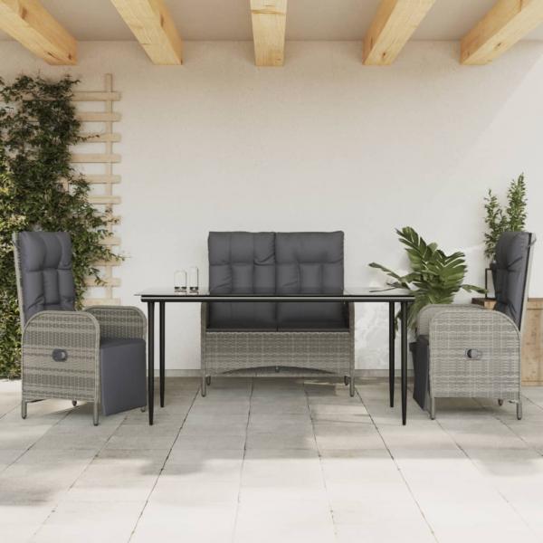 ARDEBO.de - 4-tlg. Garten-Essgruppe mit Kissen Grau Poly Rattan