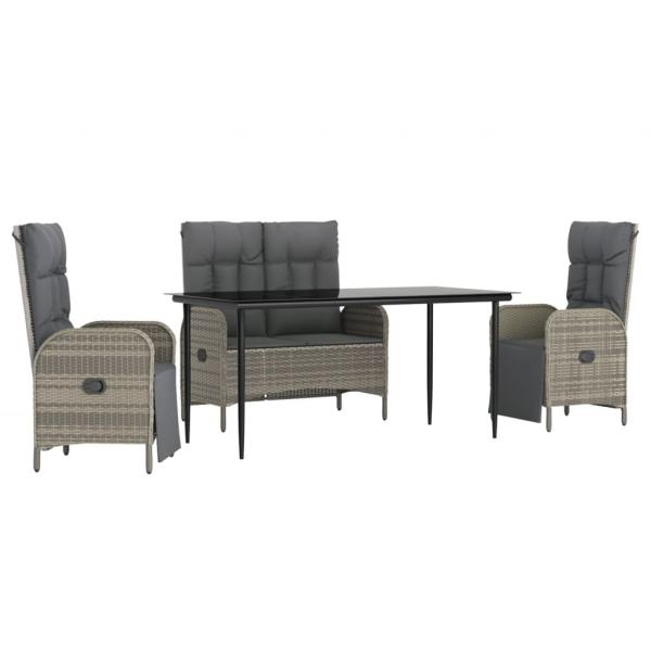 4-tlg. Garten-Essgruppe mit Kissen Grau Poly Rattan