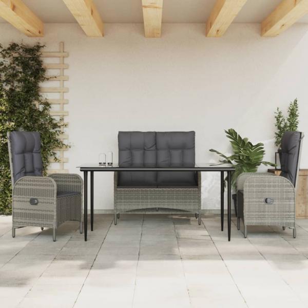 ARDEBO.de - 4-tlg. Garten-Essgruppe mit Kissen Grau Poly Rattan