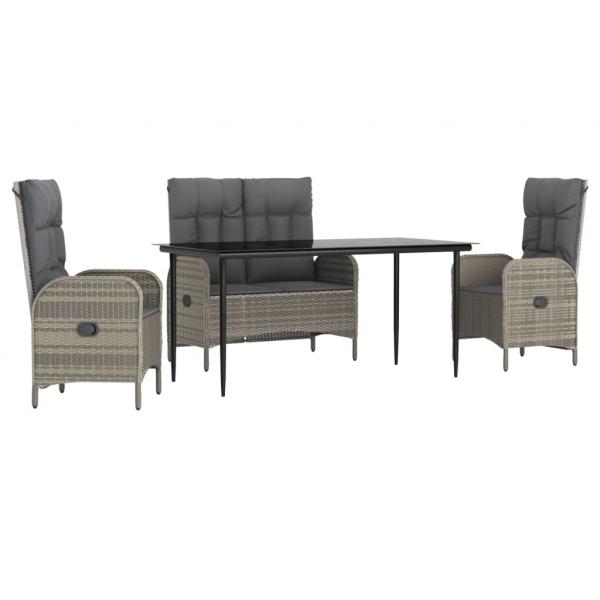 4-tlg. Garten-Essgruppe mit Kissen Grau Poly Rattan