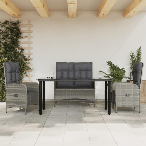 ARDEBO.de - 4-tlg. Garten-Essgruppe mit Kissen Grau Poly Rattan