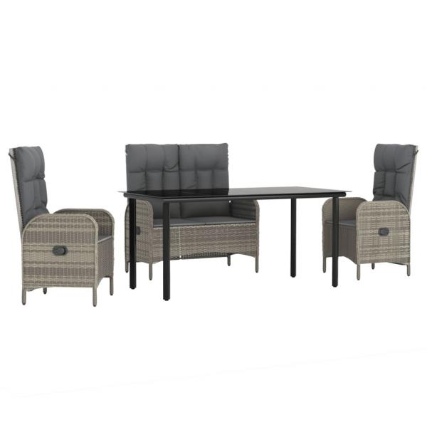 4-tlg. Garten-Essgruppe mit Kissen Grau Poly Rattan