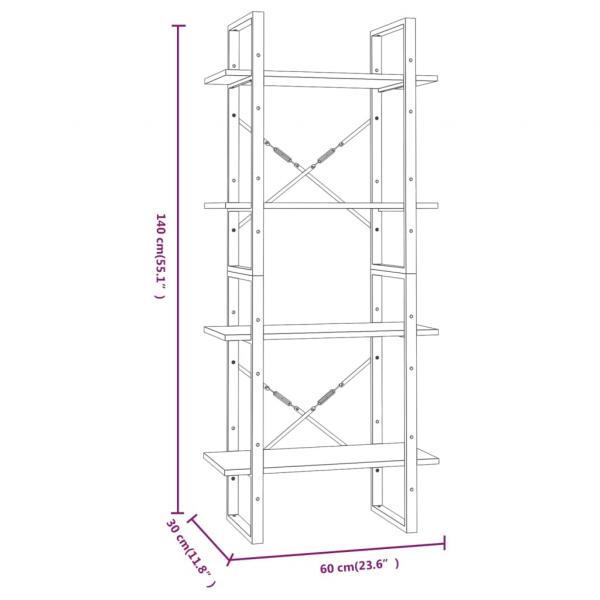 Bücherregal 4 Fächer Grau Sonoma 60x30x140 cm Holzwerkstoff