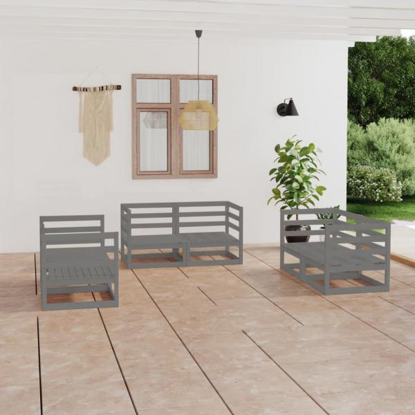 ARDEBO.de - 6-tlg. Garten-Lounge-Set Grau Massivholz Kiefer