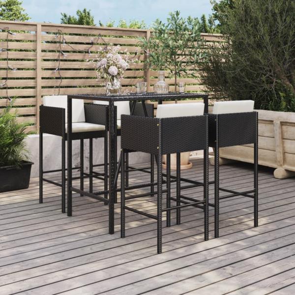 ARDEBO.de - 5-tlg. Gartenbar-Set mit Kissen Schwarz Poly Rattan