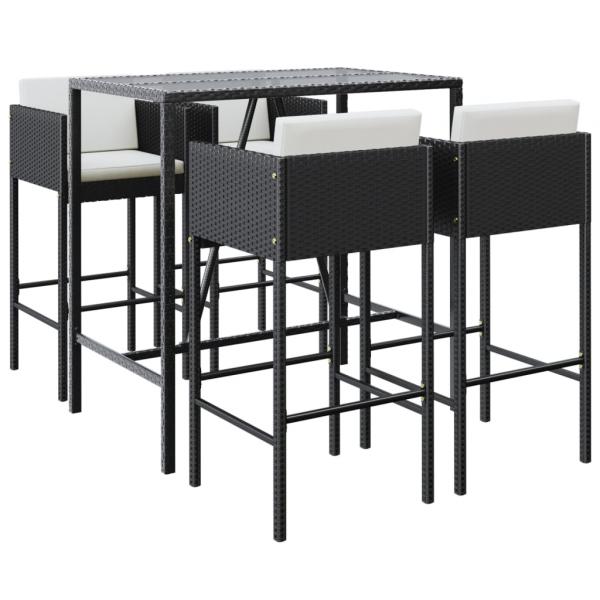 5-tlg. Gartenbar-Set mit Kissen Schwarz Poly Rattan