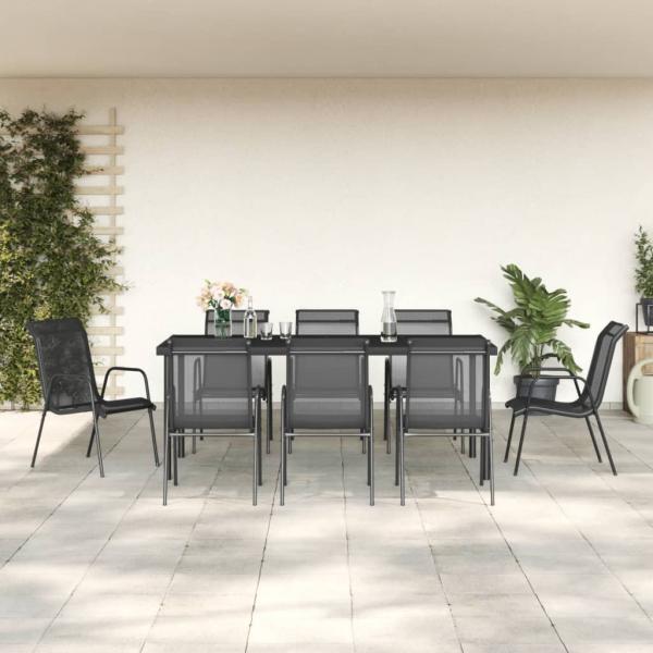 ARDEBO.de - 9-tlg. Garten-Essgruppe Schwarz Stahl und Textilene