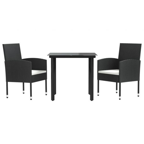 ARDEBO.de - 3-tlg. Garten-Essgruppe Schwarz Poly Rattan und Stahl
