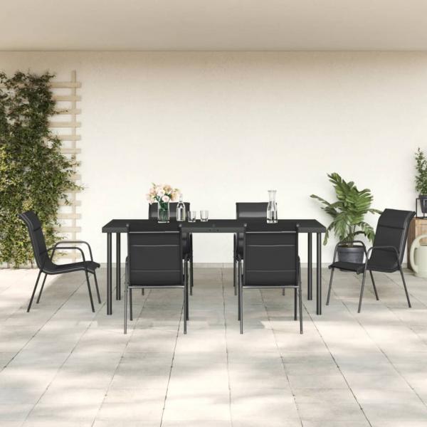 ARDEBO.de - 7-tlg. Garten-Essgruppe Schwarz Stahl und Textilene
