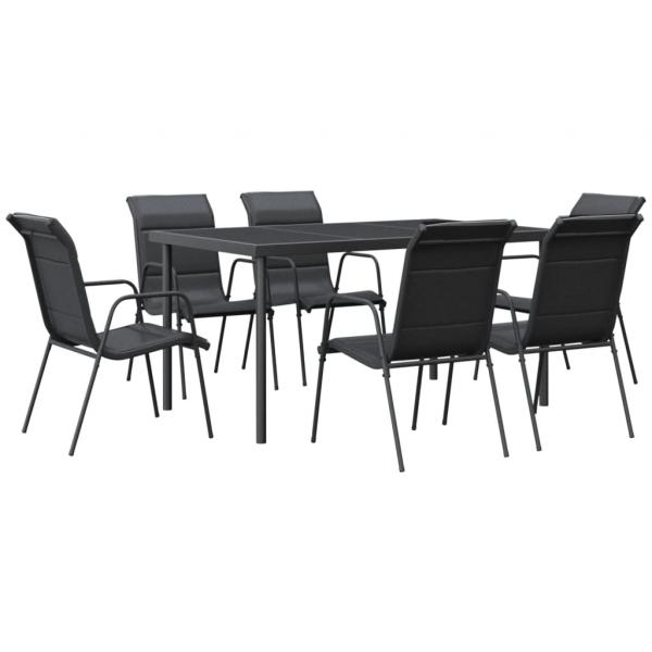 7-tlg. Garten-Essgruppe Schwarz Stahl und Textilene
