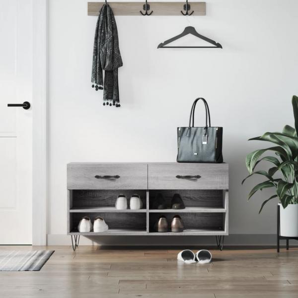 ARDEBO.de - Schuhbank Grau Sonoma 102x35x55 cm Holzwerkstoff