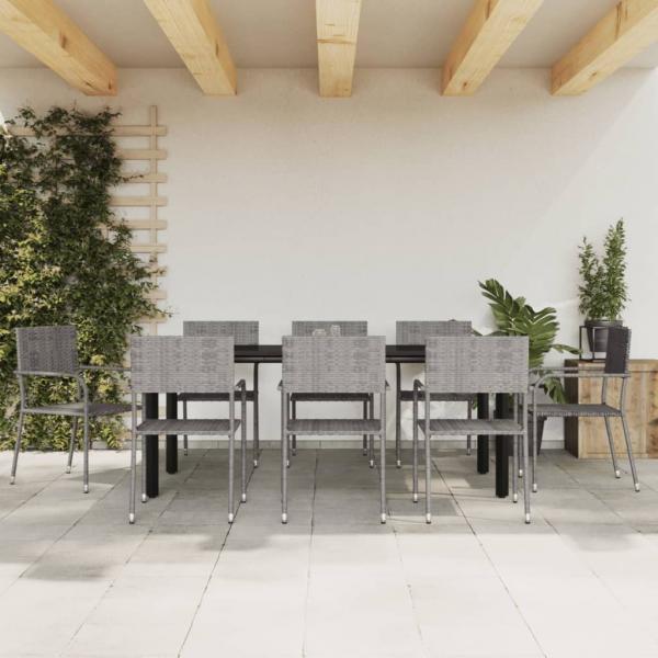 ARDEBO.de - 9-tlg. Garten-Essgruppe Grau und Schwarz Poly Rattan und Stahl
