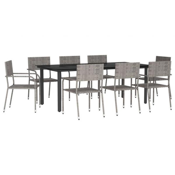 9-tlg. Garten-Essgruppe Grau und Schwarz Poly Rattan und Stahl