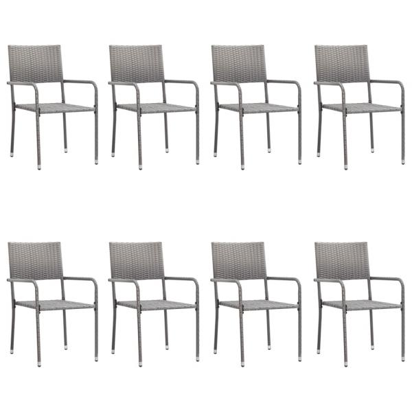 9-tlg. Garten-Essgruppe Grau und Schwarz Poly Rattan und Stahl