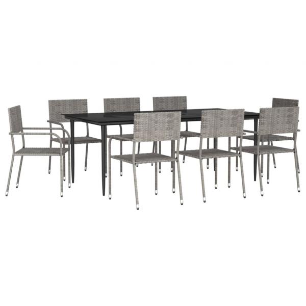 9-tlg. Garten-Essgruppe Grau und Schwarz Poly Rattan und Stahl