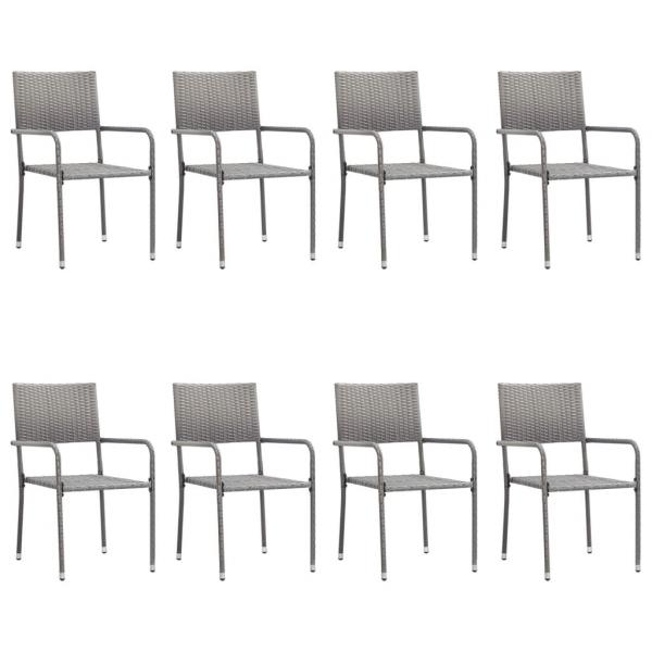9-tlg. Garten-Essgruppe Grau und Schwarz Poly Rattan und Stahl