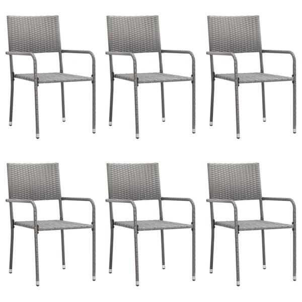 7-tlg. Garten-Essgruppe Grau und Schwarz Poly Rattan und Stahl