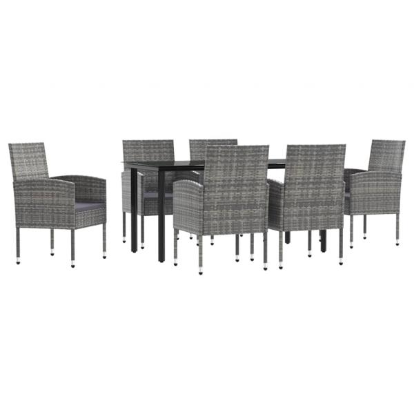 7-tlg. Garten-Essgruppe Grau und Schwarz Poly Rattan und Stahl
