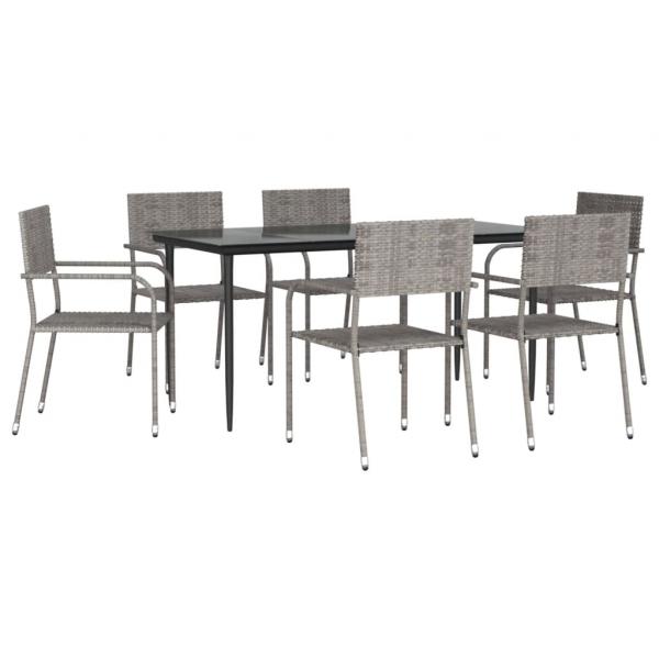 7-tlg. Garten-Essgruppe Grau und Schwarz Poly Rattan und Stahl